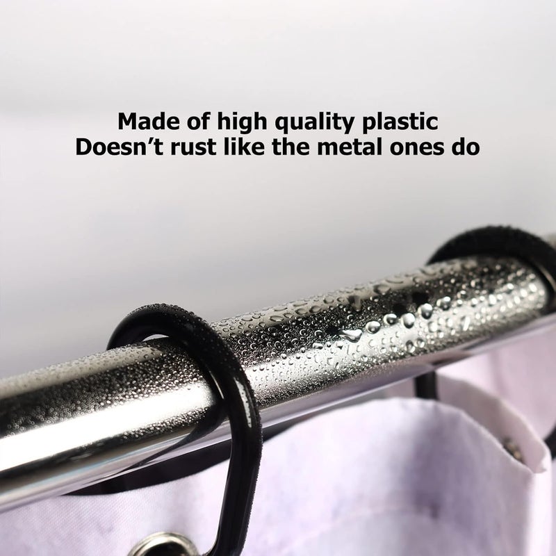 Ulable Premium Plastic Shower Curtain Rings Shower Curtain Hooks Gliding on Standard Shower Rods Easy Snap Closure (C Shape,Black,24Pcs) - Image 2